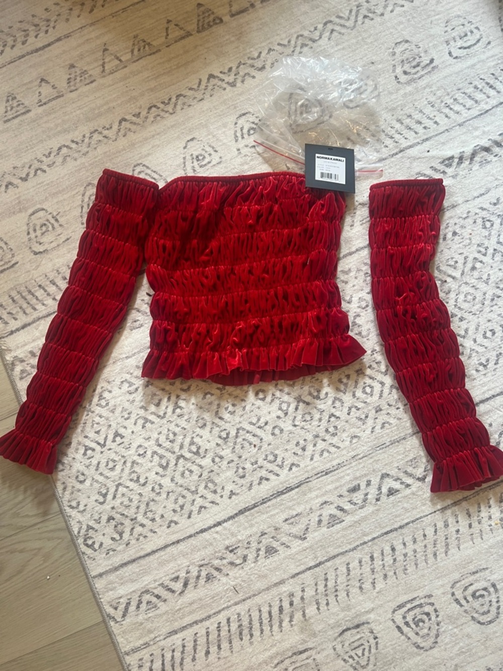 Norma Kamali Red Ruched Square-Neck Tube Top with separate sleeves - Picture 4 of 10
